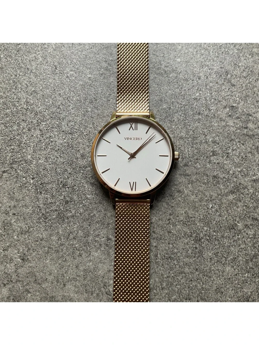 Vincero Womens Watch 38mm Rose Gold Tone Case And Mesh Metal Band White Dial D4